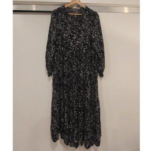 Zara Maxi Black/White Floral Ditsy/Dot Print Longsleeve Dress